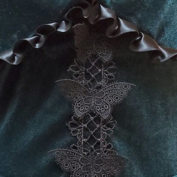 Gothic Retro Green Velvet Butterflies Patchwork Steampunk Party Dress SIZE L NEW - Picture 7 of 14